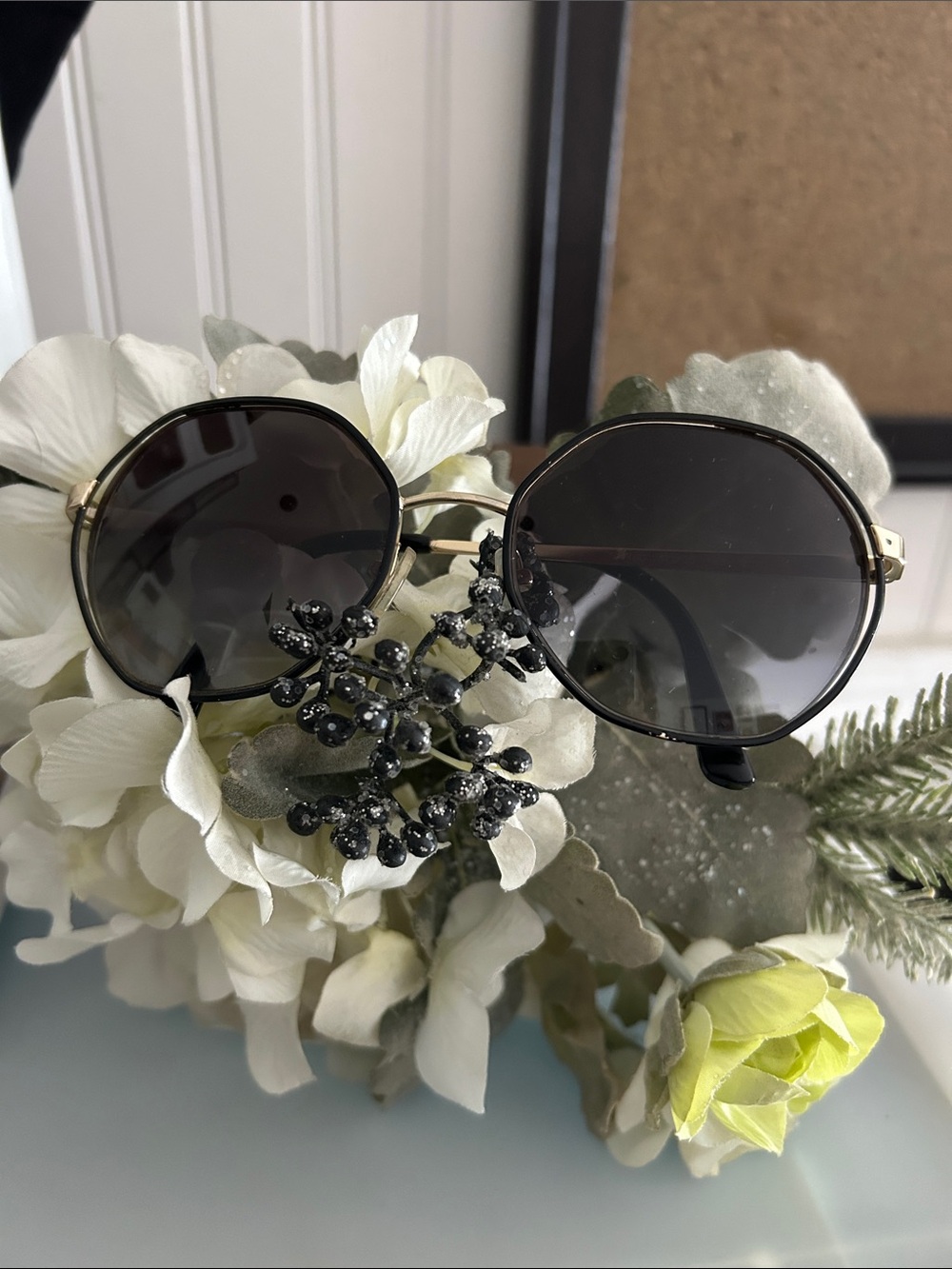 Michael Kors Black Round Gradient Sunglasses with Gold Accents